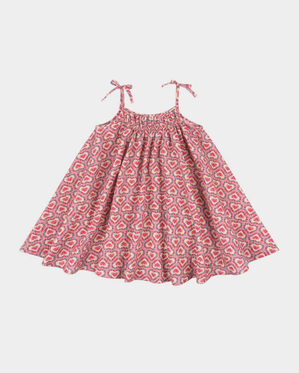 Girl's Vivian Heart-Print Seersucker Dress, Size 9M-10